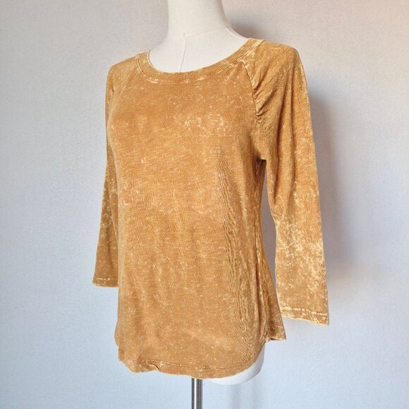 NWT Pilcro Anthropologie Acid Washed Raglan Top Cotton Knit Gold Orange - Picture 1 of 11